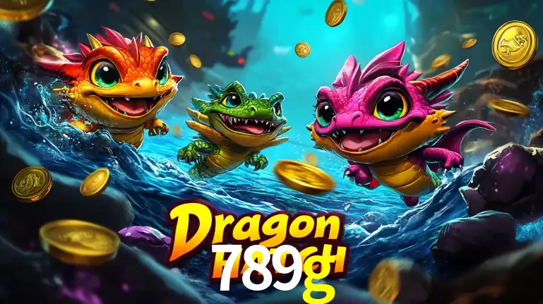 Arte promocional do jogo Dragon Hatch com três adoráveis dragões bebês nadando entre moedas de ouro, um dos slots mais divertidos para jogar no cassino 789g.